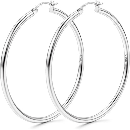 LOLIAS 14K Gold Chunky Hoop Earrings for Women, 925 Sterling Silver Post, Hypoallergenic Lightweight Design, Available in Various Sizes (25/30/40/50/60/70MM)