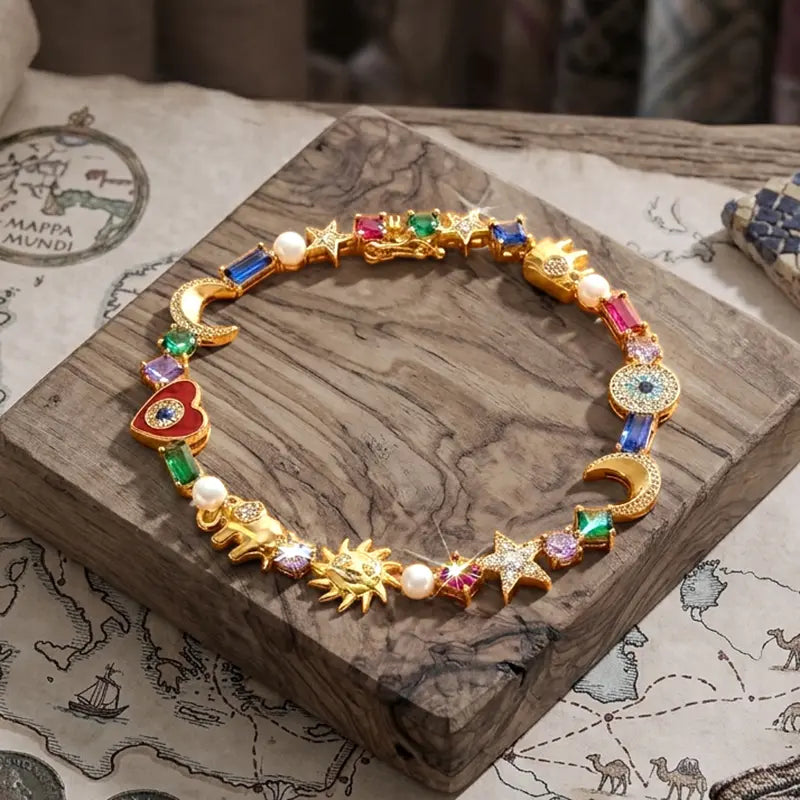 Zengliu 14K Gold-Plated Stackable Zirconia Bracelet for Women - Featuring Evil Eye, Lucky Elephant, Moon & Stars, and Rainbow Designs - Ideal Gifts for Valentine's Day, Birthdays, and Mother's Day