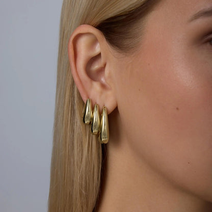 PAVOI Waterproof Set of 3 Chunky Hoop Earrings for Women - 14K Gold Plated Stainless Steel Oval Hoops - Thick Gold Earrings Collection - Lightweight Trendy Summer Accessories