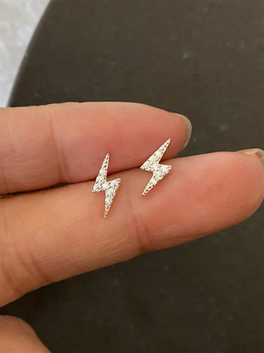 Lightning Design Rhinestone-Embellished Stud Earrings, Stylish Aesthetic Jewelry for Women, Perfect for Parties and Everyday Wear, Trendy Fashion Accessories for Girls