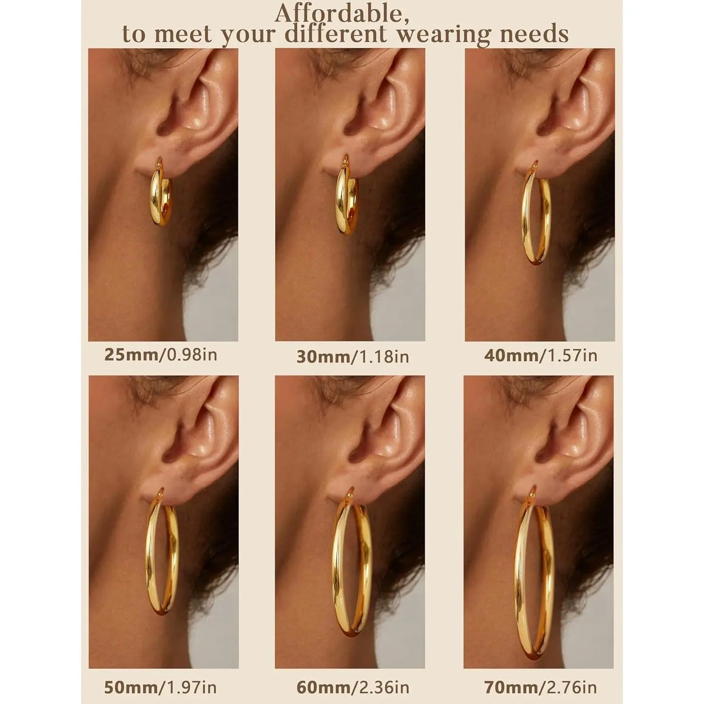 LOLIAS 14K Gold Chunky Hoop Earrings for Women, 925 Sterling Silver Post, Hypoallergenic Lightweight Design, Available in Various Sizes (25/30/40/50/60/70MM)