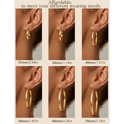 LOLIAS 14K Gold Chunky Hoop Earrings for Women, 925 Sterling Silver Post, Hypoallergenic Lightweight Design, Available in Various Sizes (25/30/40/50/60/70MM)