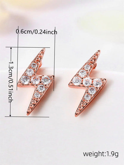 Lightning Design Rhinestone-Embellished Stud Earrings, Stylish Aesthetic Jewelry for Women, Perfect for Parties and Everyday Wear, Trendy Fashion Accessories for Girls